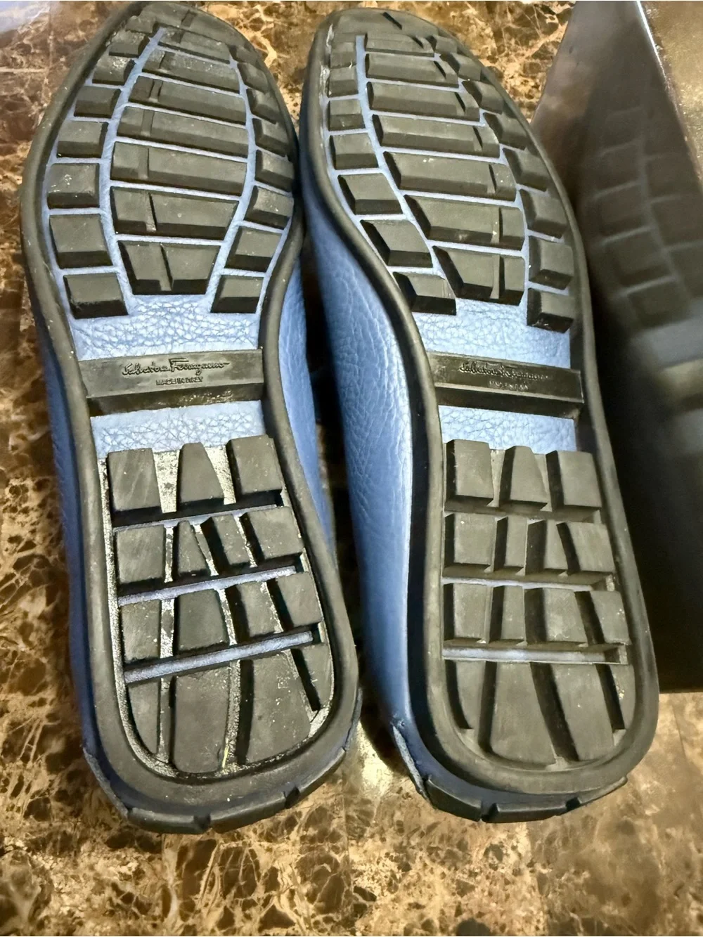 Salvatore Ferragamo Dark Blue Pebbled Leather Bit Slip-Ons